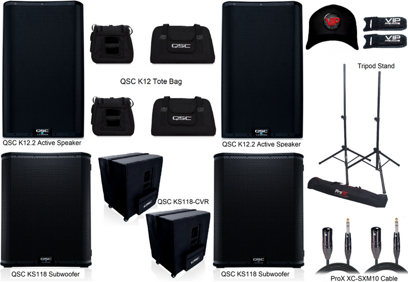 2x QSC K12.2 Active 12" PA / DJ Powered Speaker 2000W + 2x QSC KS118 18" Active Subwoofer 3600W + Accessories