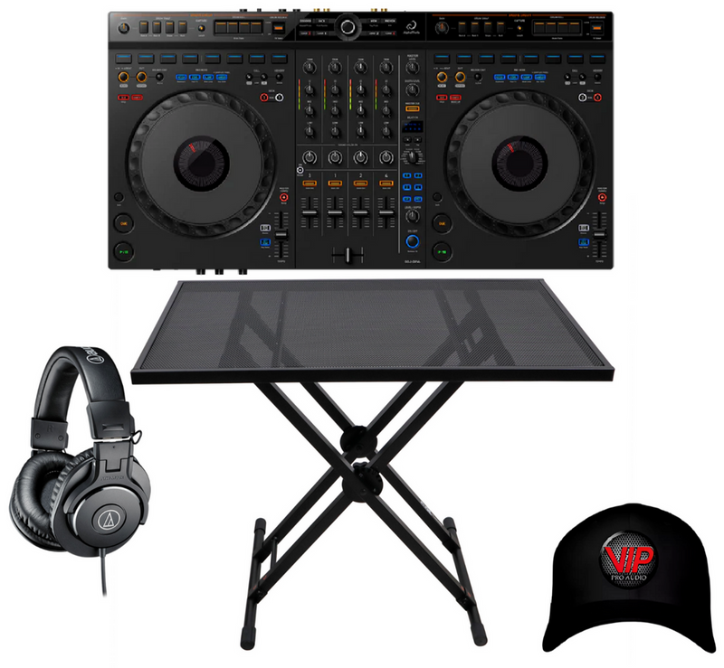 AlphaTheta DDJ-GRV6 Groove Circuit & 4-Channel Mixer controller + Headphones + X Stand w/ Table Top & Hat