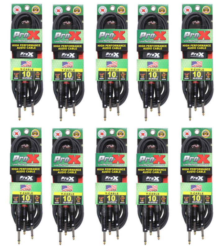 10x ProX XC-PYP10 10 FT 1/4" TS-M to Dual 1/4" TS-M High Performance Audio Cable