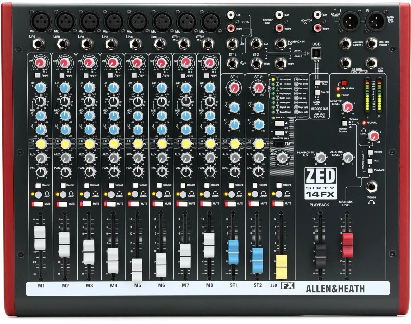 Allen & Heath ZED60-14FX 14-channel Mixer with USB Audio Interface & Effects (MINT)
