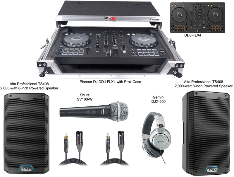 Copy of Pioneer DDJ-FLX4 DJ Controller, Rekordbox and Serato Compatibility + 2x Alto TS408 8" Speakers + Accessories