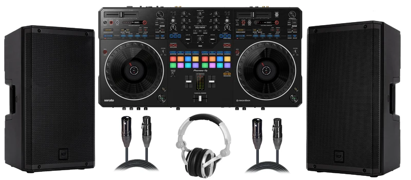 Complete DJ equipment package with speakers