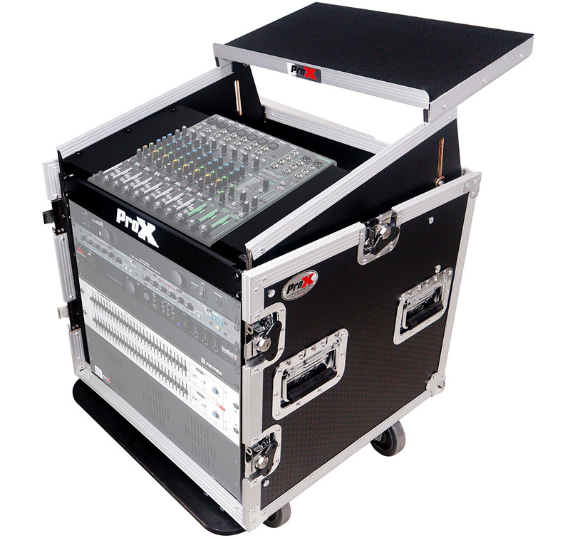 ProX T-12MRLT 12U Rack Front load x 10U Top Mixer DJ Flight Case w/ Laptop Shelf