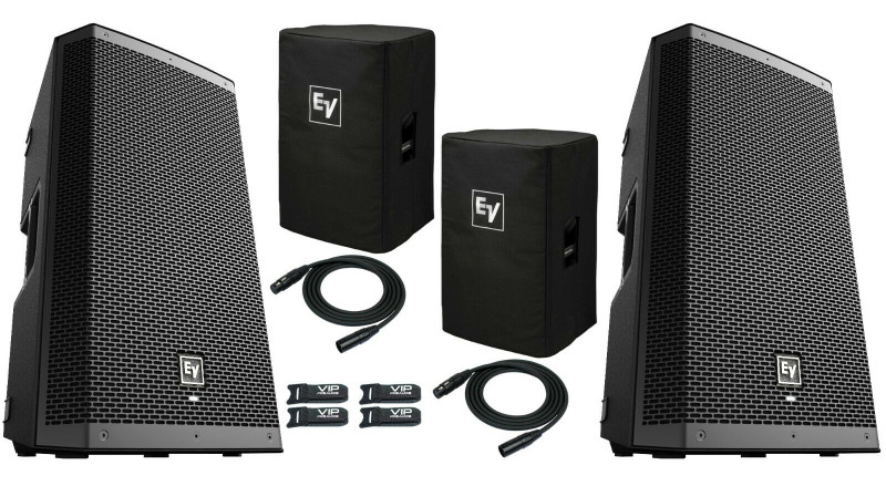 2x EV ZLX-15BT Active DJ 1000W PA Bluetooth Speaker + (2) ZLX-15-CVR + 2x Cables