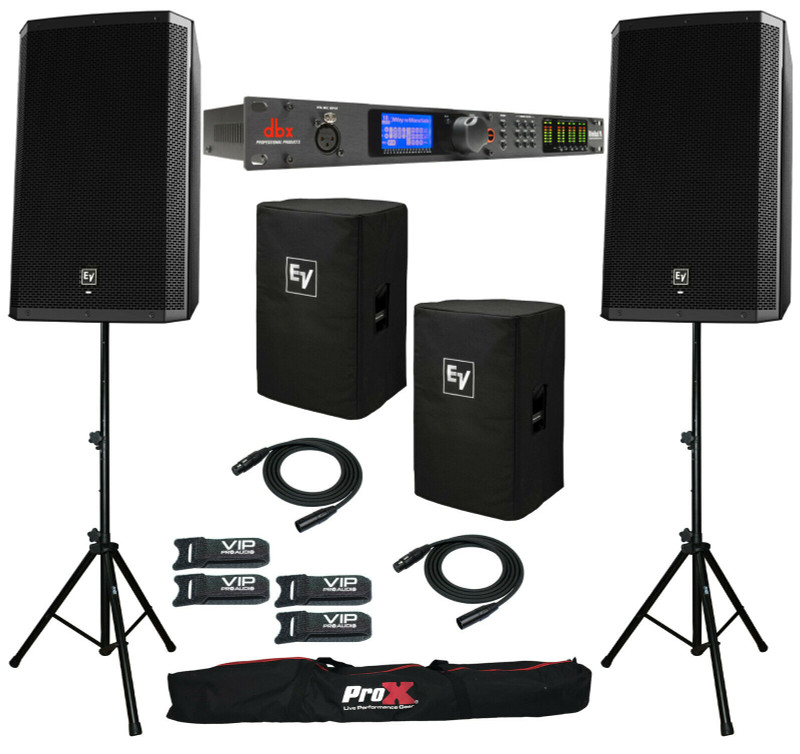 2x EV ZLX-12BT 1000W Bluetooth Speaker + (2) ZLX-12-CVR + PA2 + Stands & Cables