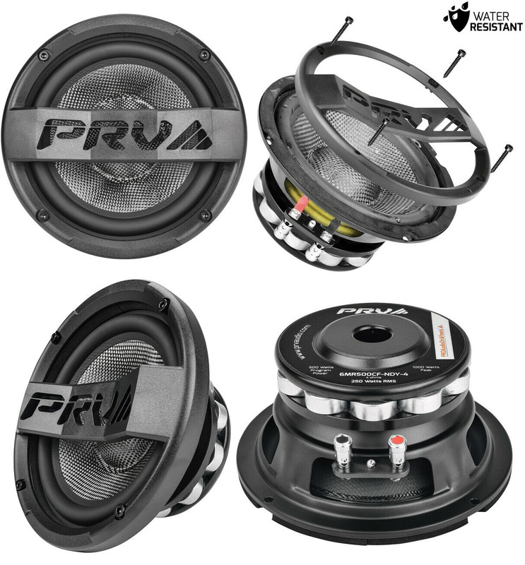 2x PRV 6MR500CF-NDY-4 6.5" 4-Ohm Neodymium Mid Range Water-Resistant Car Speaker