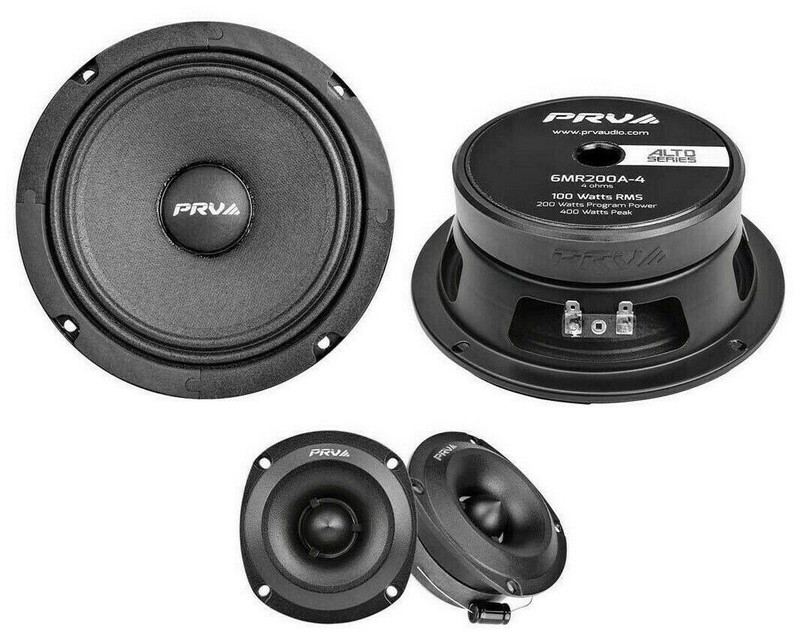2x PRV Audio 6MR200A-4 6" Mid Range Loudspeaker + Tweeters TW350Ti-4 Slim (PAIR)