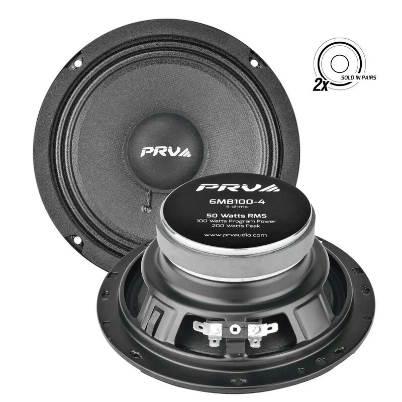 PRV AUDIO 6MB100-4 6.5" Mid Bass Car Audio Speaker 100 Watt 4-Ohm (Sold by Pair)