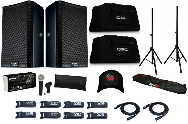 2x QSC K12.2 Active DJ 2000W 2-Way Portable Speaker + 2x K12 Totes + Accessories