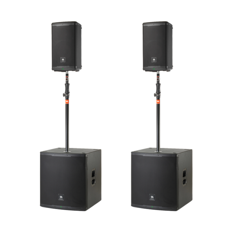 2x JBL EON710 10" Powered Speakers w/ Bluetooth & 2x JBL EON718S 18" Powered Sub