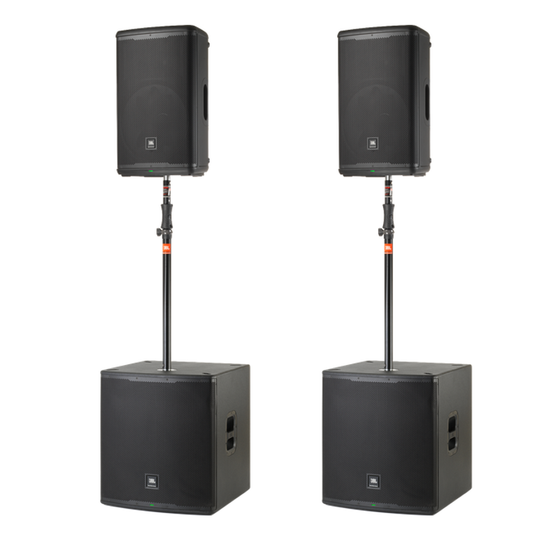 2x JBL EON715 15" Powered Speakers w/ Bluetooth & 2x JBL EON718S 18" Powered Sub