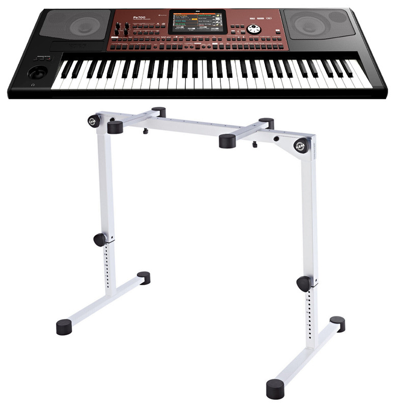 Korg PA700 61-key Arranger Workstation + K&M 18820 White Keyboard Table Stand