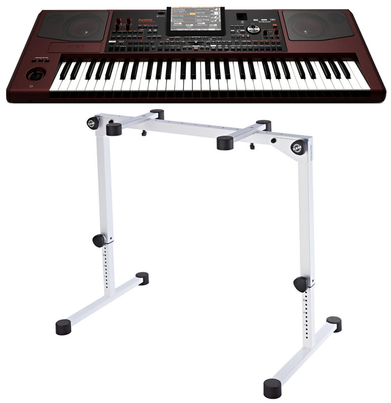 Korg PA1000 61-Key Arranger Light Weight Keyboard + K&M 18820 WHITE Keyboard Stand