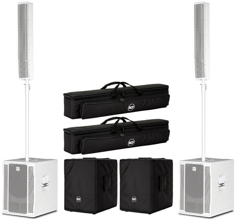 2x RCF EVOX 12 White Active Portable 2-Way PA / DJ Column Array + 2x CVR EVOX 12