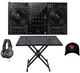 Pioneer DDJ-FLX10 4-CH Controller For Rekordbox & Serato DJ Pro + Headphones + X Stand with Table Top