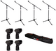 4x ProX T-MIC01 Tripod Microphone Stand With Boom, 4x Shure A25D Mic Clip & Bag