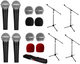 4x Shure SM58-LC High-Quality Mic+Grille+Standes+Carrying Bag+sponges(Black&Red)