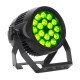 An LED stage light glowing green.