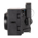 Side view of a black stage light fixture.
