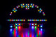 Arch of vibrant multicolored stage lights.
