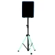 Speaker on glowing tripod legs stand.