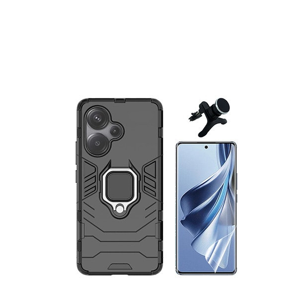 Military Defender Case with Hydrogel Full Cover and Magnetic Car Mount for Xiaomi Redmi Note 13 Pro+ - Black