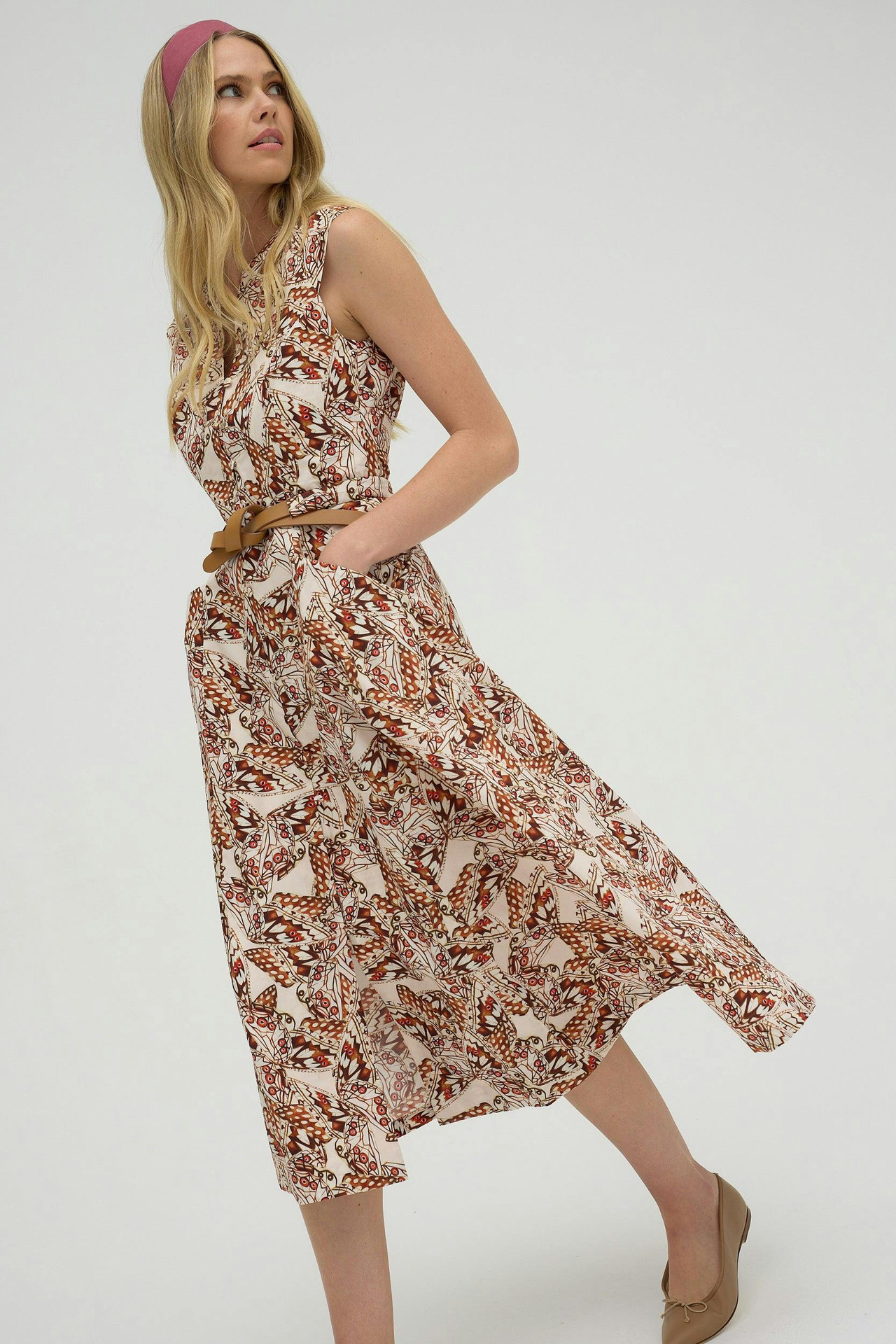 Vestido midi sin mangas en algodón orgánico con bolsillos