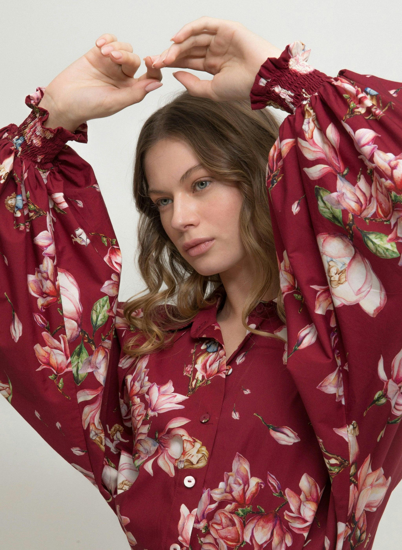 Long oversized kimono-sleeve blouse in organic cotton