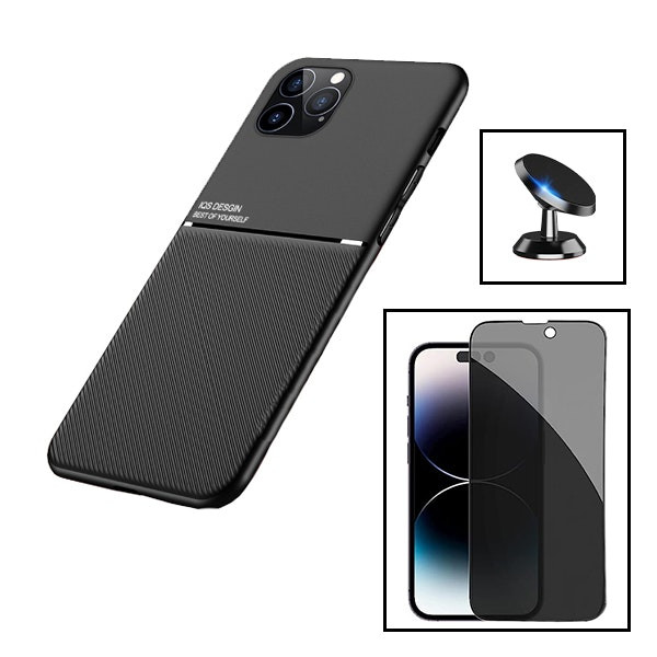 Funda magnética Lux con protector Anti-Spy y soporte magnético para iPhone 15 Pro - Negro