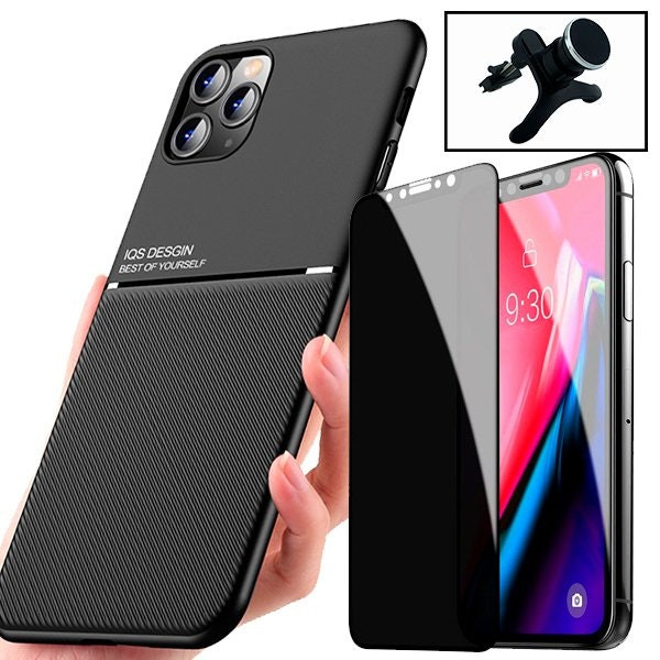 Funda magnética Lux con película Anti-Spy Full Cover y soporte magnético de coche para iPhone 12 Pro