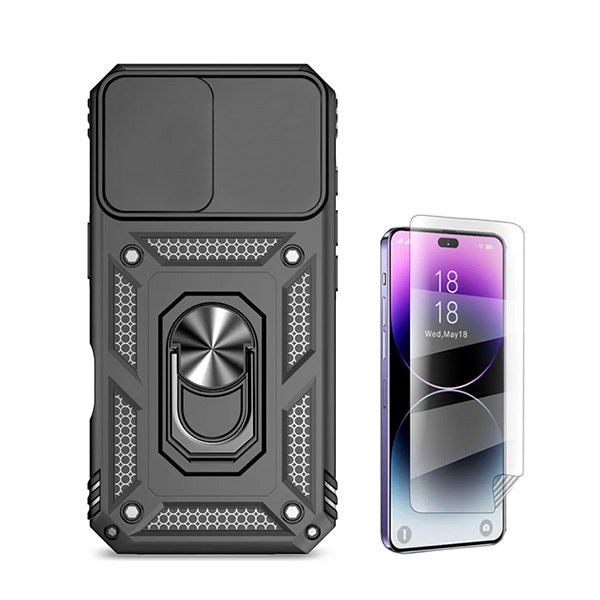 Magnetic Military Defender Case with Hydrogel Full Cover for iPhone 16 Plus - Black