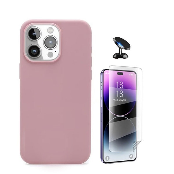 Kit hydrogel full cover con funda de silicona y soporte magnético para iPhone 16 Pro