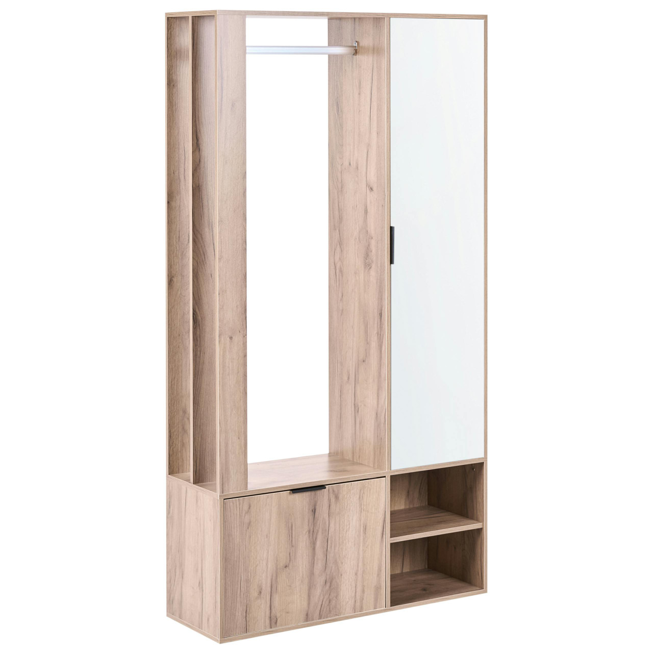 Mueble de entrada multifuncional con zapatero, perchero y espejo