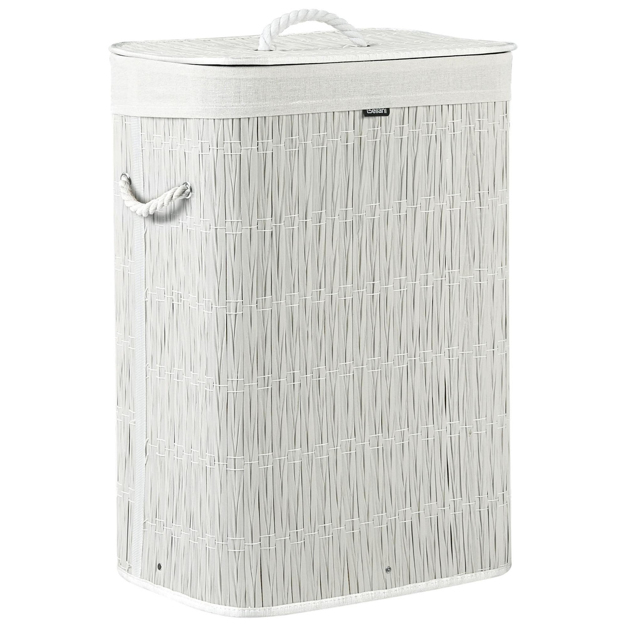 Cesta de ropa plegable con tapa en tejido blanco