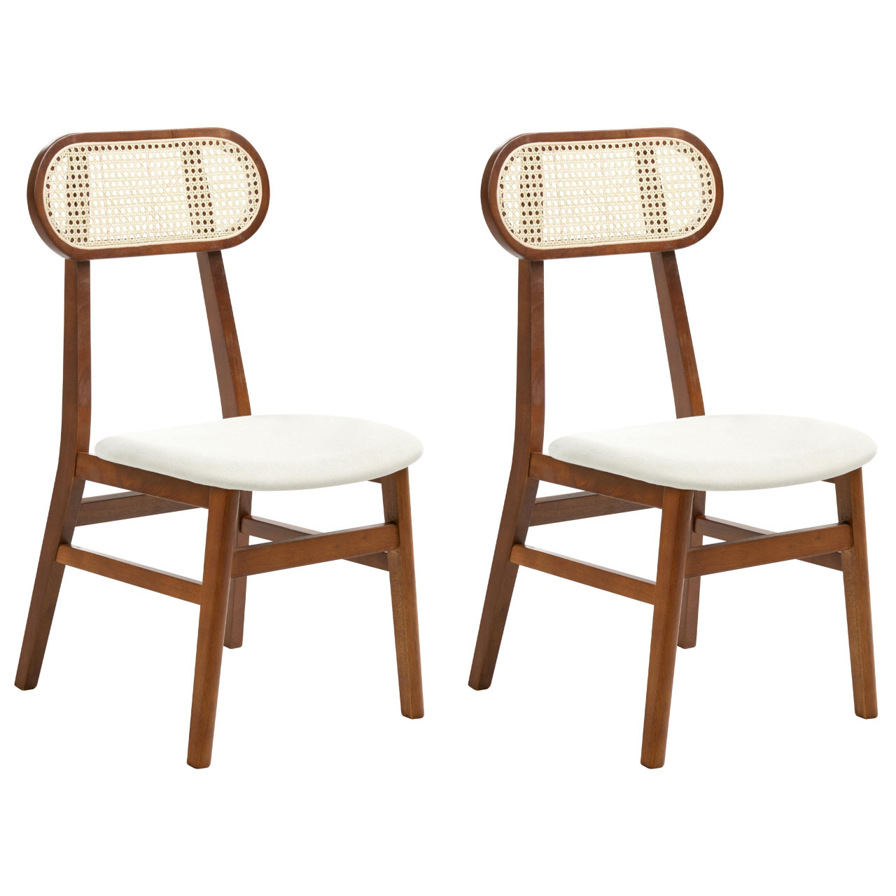 Fallon dining chair in rubberwood with rattan back and cream upholstered seat