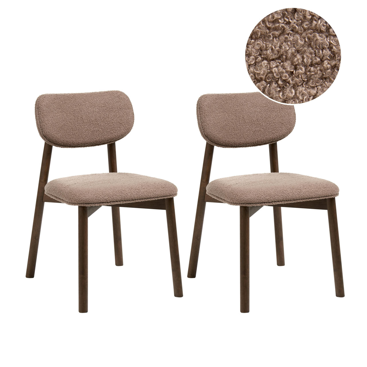 Silla de comedor Mills en bouclé marrón con estructura de madera (conjunto de 2)