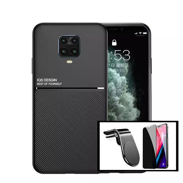 Magnetic Lux Case with Anti-Spy Film and Universal Magnetic Mount for Redmi Note 9 Pro