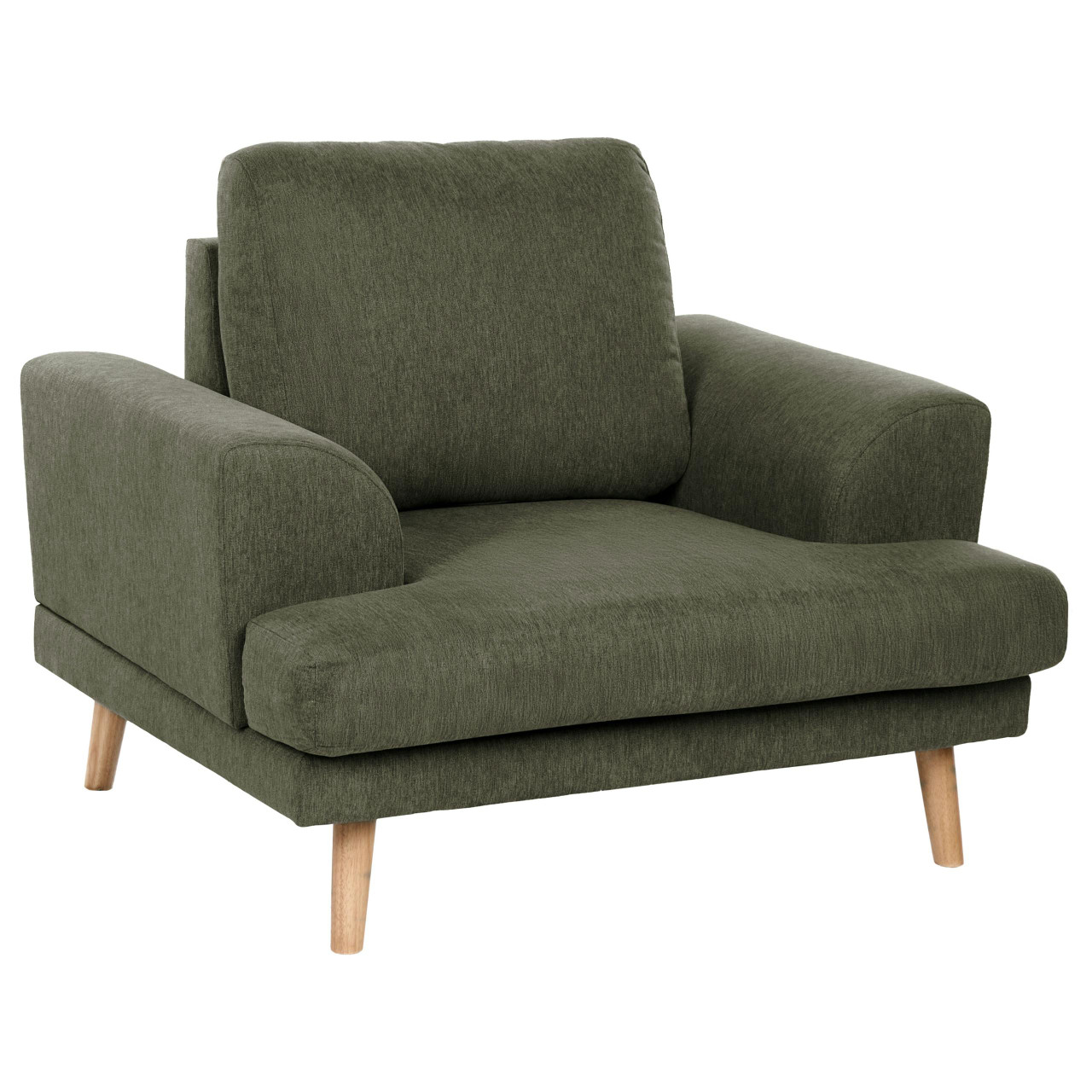 Sillón Kildal en tejido verde con patas de madera