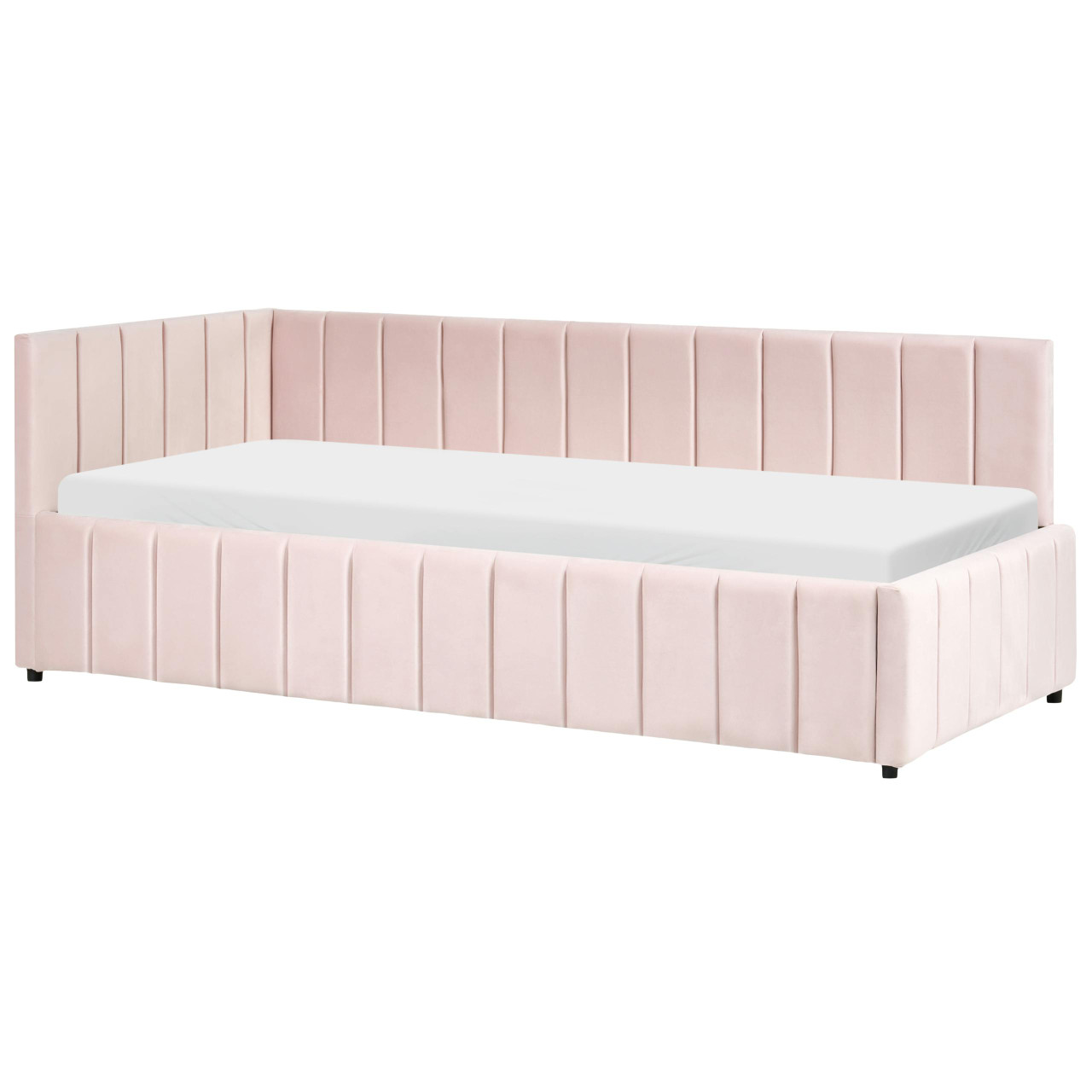Cama individual acolchada Lisieux terciopelo rosa
