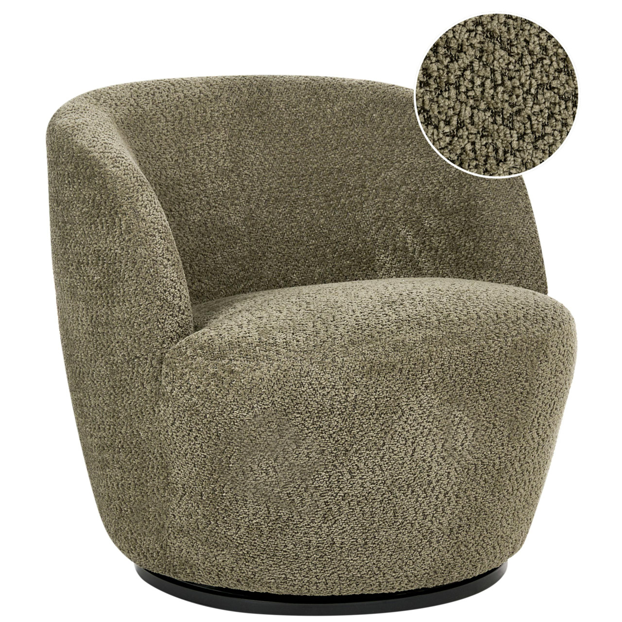 Sillón giratorio Kuolpa en chenille verde
