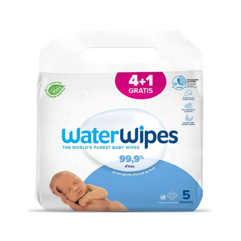 Toallitas 99,9% agua pack 5 x 60 para piel sensible y recién nacidos
