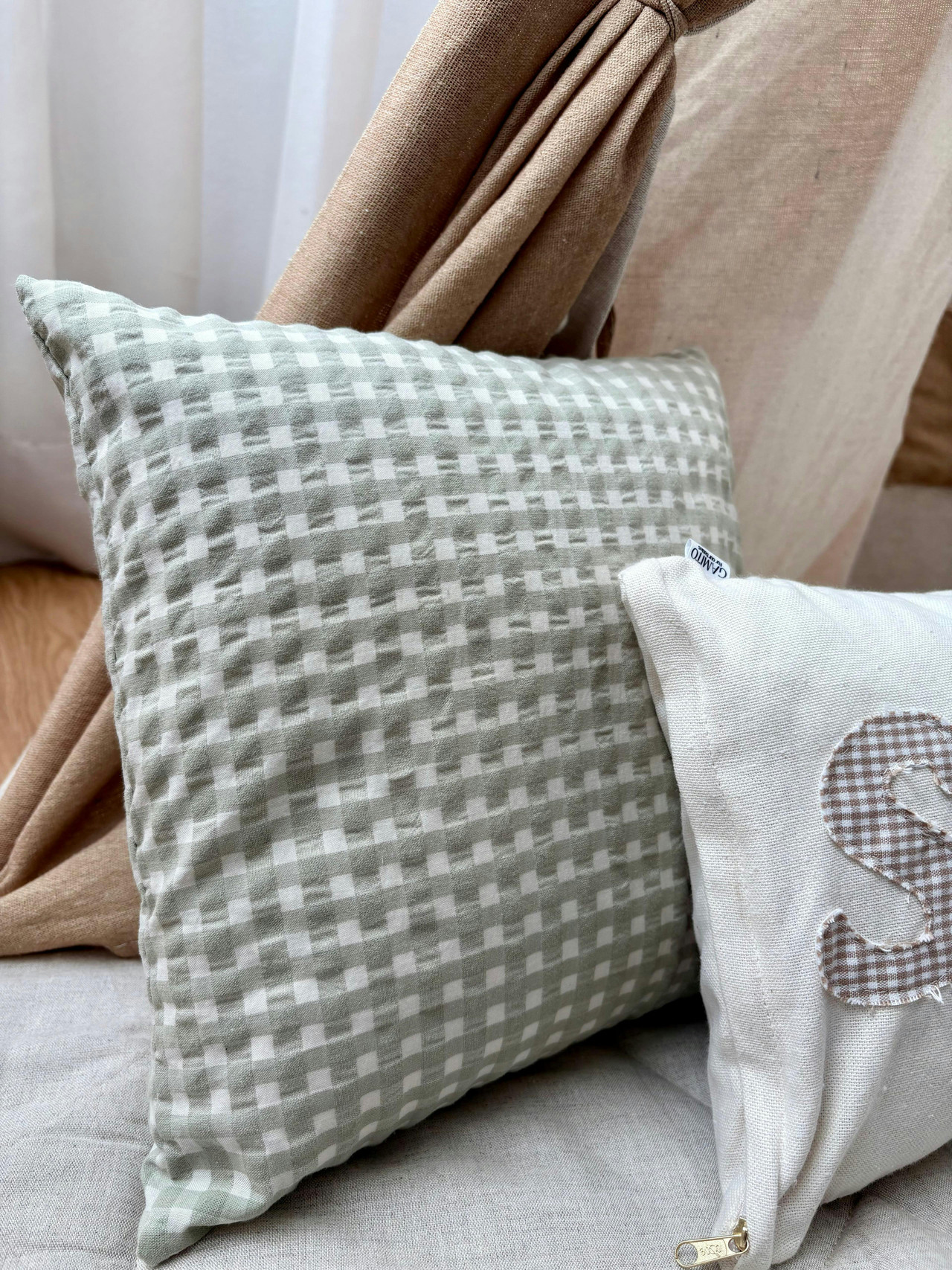 Cojín decorativo vichy verde cuadrado