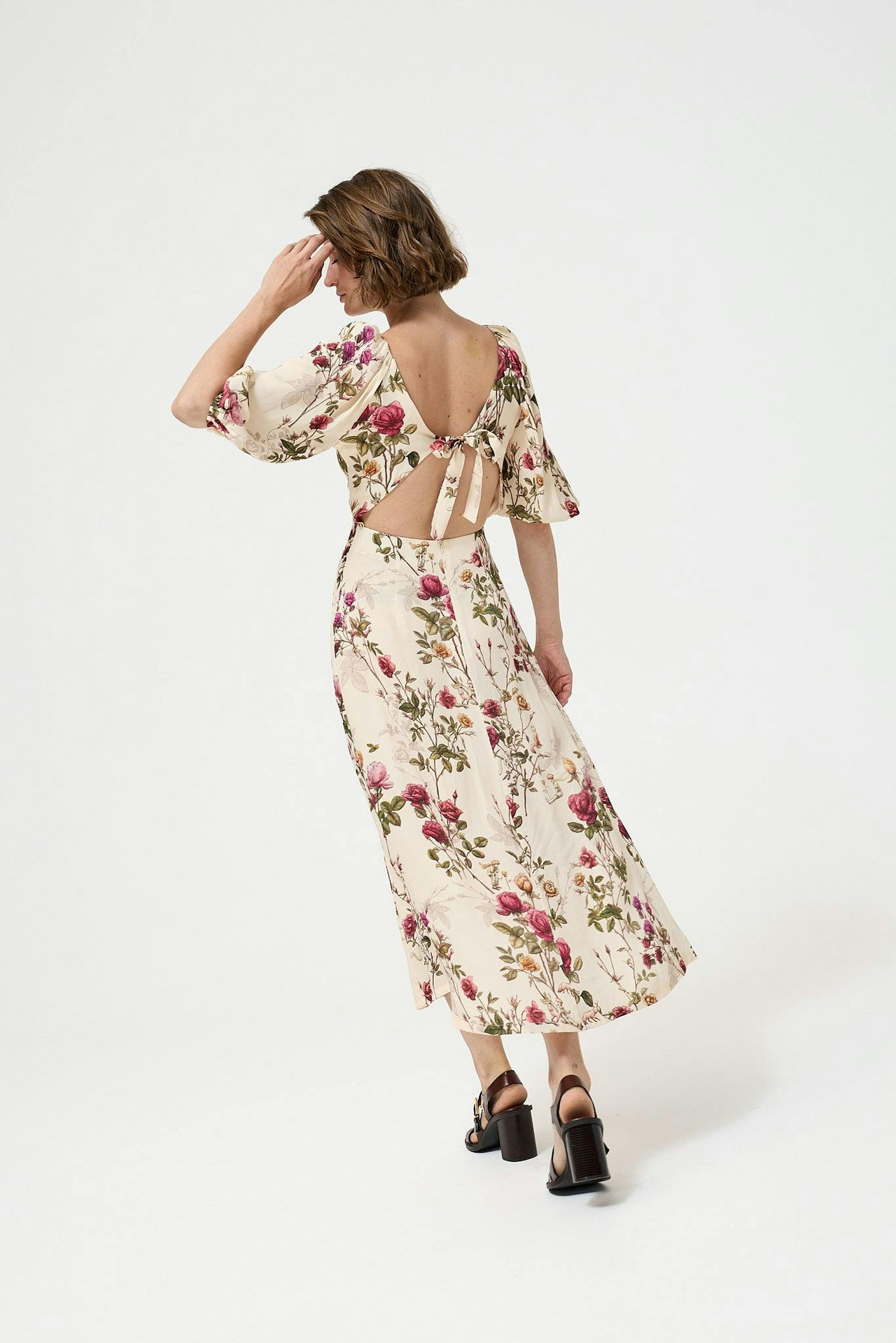 Midi dress with boat neckline and open V back