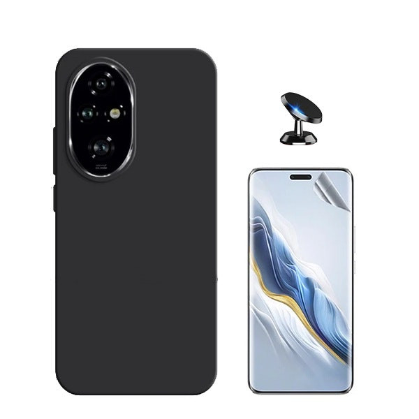 Hydrogel Full Cover protector + liquid silicone case + magnetic car mount for Honor 200 Pro 5G