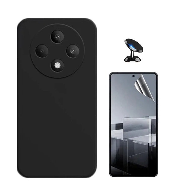 Hydrogel screen protector kit with silicone case and magnetic car mount for Oppo Reno12 FS 4G - Black