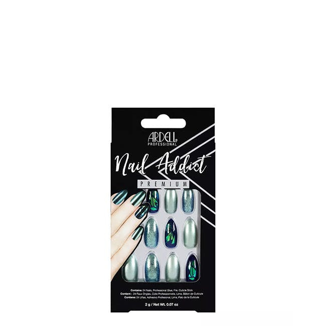 Nail Addict Premium Juego de Uñas Postizas Brillo Verde Efecto Cromo x24