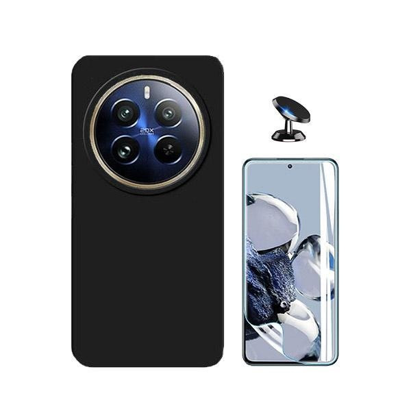 Hydrogel Full Cover Screen Protector + Liquid Silicone Case + Magnetic Car Mount for Realme 12 Pro 5G