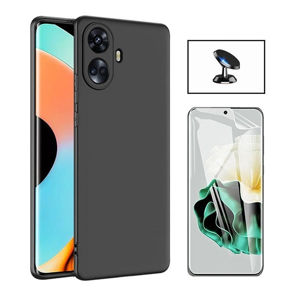 Kit protector hydrogel y funda silicona líquida con soporte magnético para Realme 10 Pro Plus - Negro