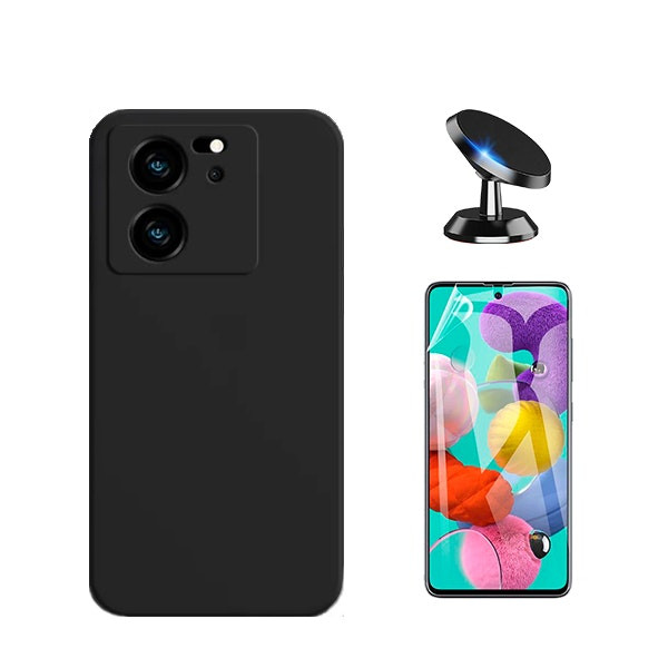 Protector hydrogel full cover + funda silicona líquida + soporte magnético para Xiaomi 13T