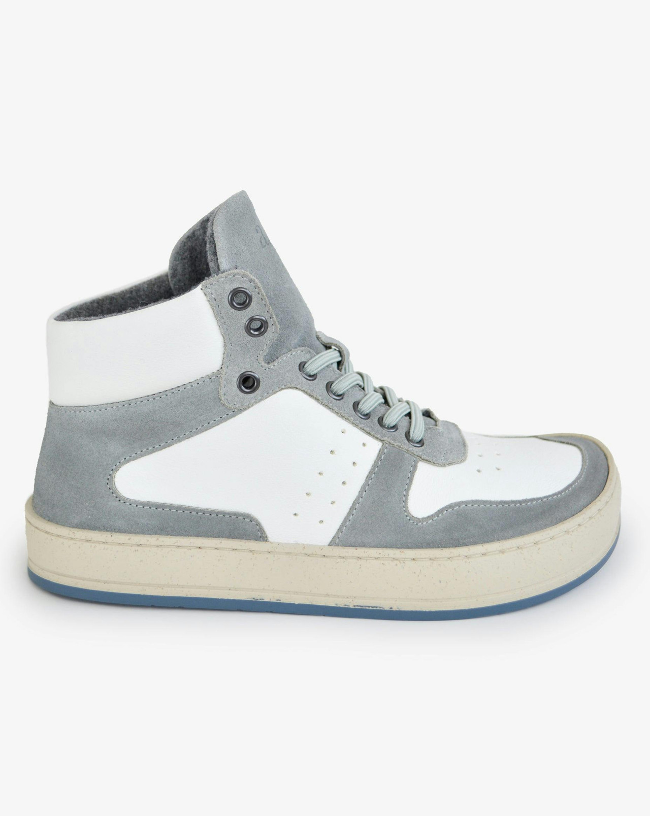 Bota mid-top barefoot en cuero y ante bio blanco y gris